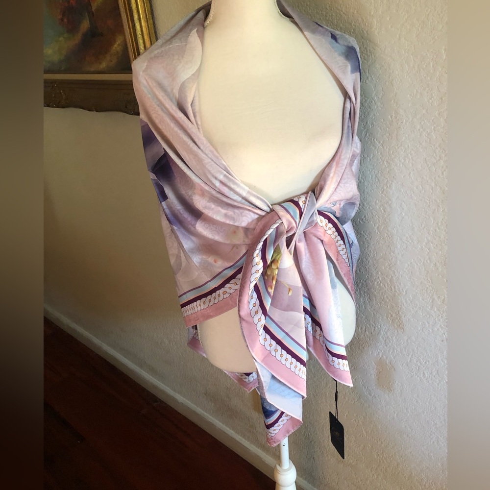 Double Sided Silk Scarf 53"x53" Large Square Shawl Wrap XiangYunSha GuiLie